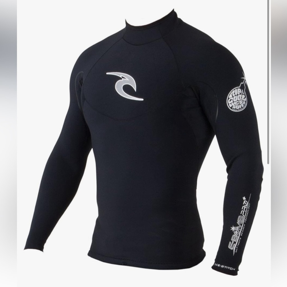 Rip Curl Men's Black Swim Rash Guard pro long sleeve jacket top